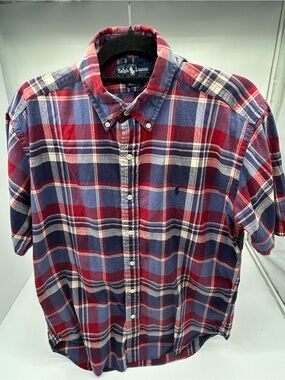 Ralph Lauren Red Plaid Short Sleeve Button Down Shirt Medium